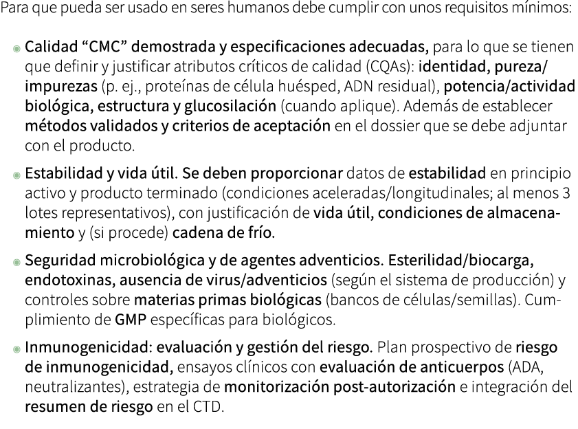 Para que pueda ser usado en seres humanos debe cumplir con unos requisitos m nimos: ◉ Calidad “CMC” demostrada y espe...