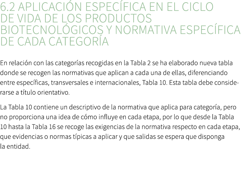 6.2 Aplicaci n espec fica en el ciclo de vida de los productos biotecnol gicos y normativa espec fica de cada categor...
