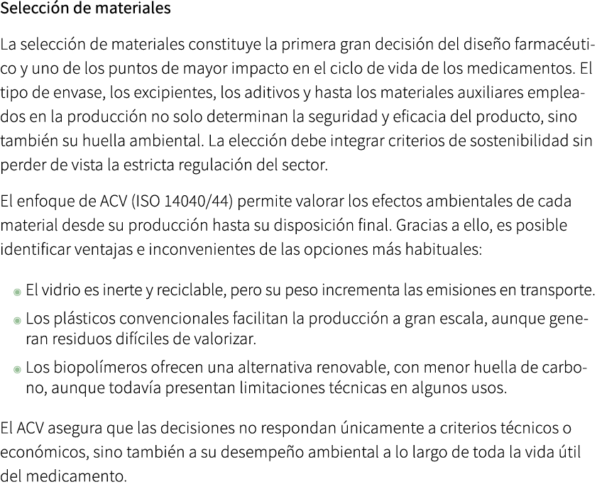 Selecci n de materiales La selecci n de materiales constituye la primera gran decisi n del dise o farmac utico y uno ...