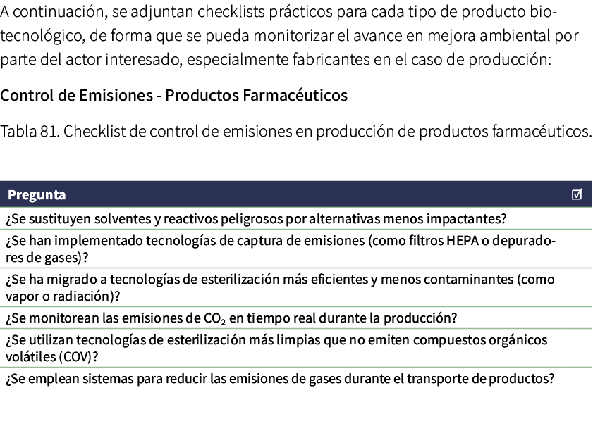 A continuaci n, se adjuntan checklists pr cticos para cada tipo de producto biotecnol gico, de forma que se pueda mon...