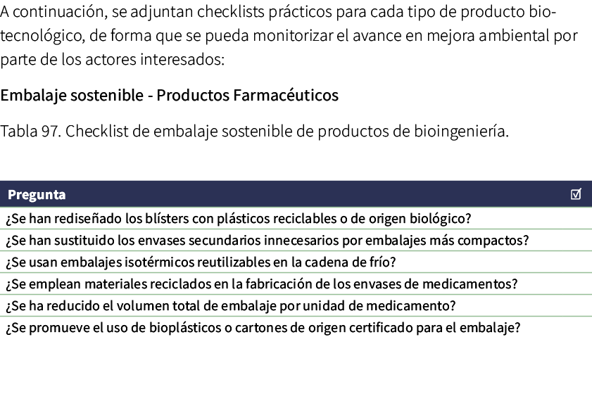 A continuaci n, se adjuntan checklists pr cticos para cada tipo de producto biotecnol gico, de forma que se pueda mon...