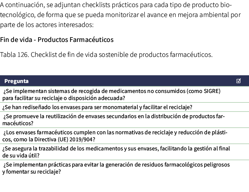A continuaci n, se adjuntan checklists pr cticos para cada tipo de producto biotecnol gico, de forma que se pueda mon...