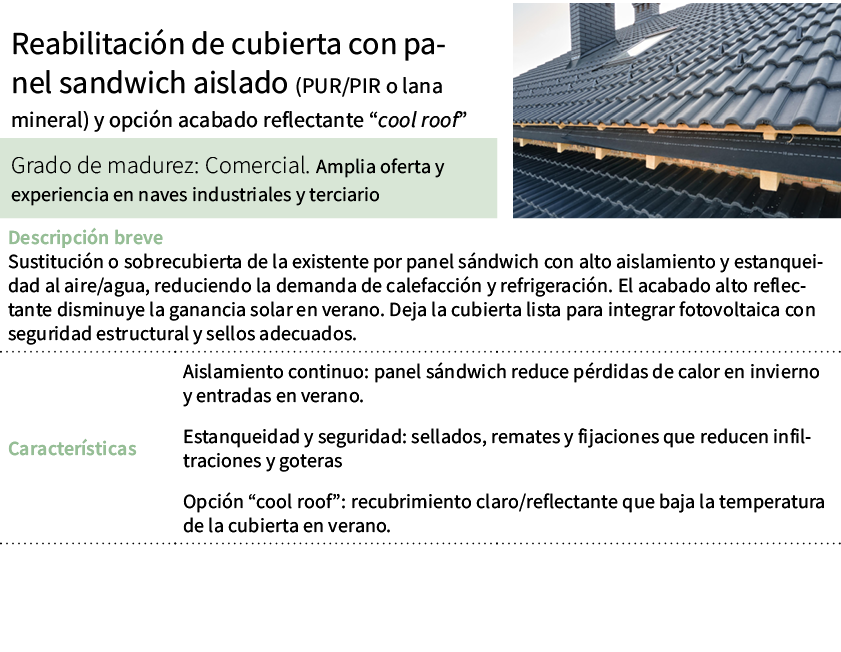 Reabilitaci n de cubierta con panel sandwich aislado (PUR/PIR o lana mineral) y opci n acabado reflectante “cool roof...