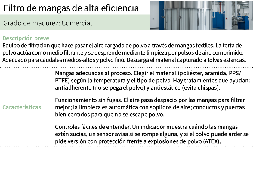 Filtro de mangas de alta eficiencia,[object Rectangle],Grado de madurez: Comercial,Descripci n breve Equipo de filtra...