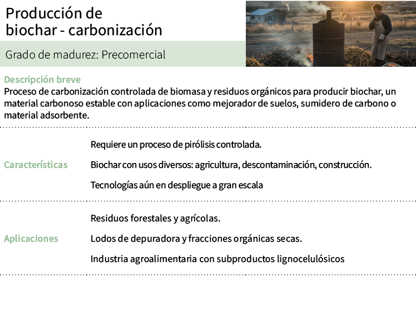 Producci n de biochar carbonizaci n,[object Rectangle],Grado de madurez: Precomercial,Descripci n breve Proceso de ca...
