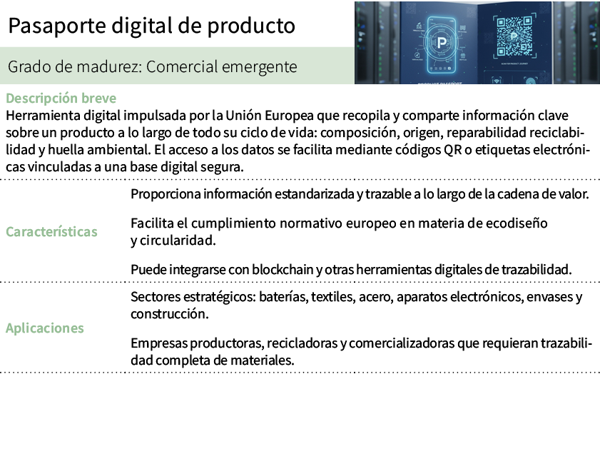 Pasaporte digital de producto,[object Rectangle],Grado de madurez: Comercial emergente,Descripci n breve Herramienta ...