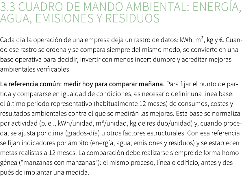 3.3 Cuadro de mando ambiental: energ a, agua, emisiones y residuos Cada d a la operaci n de una empresa deja un rastr...