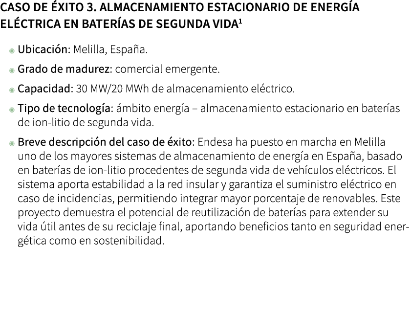 Caso de xito 3. Almacenamiento estacionario de energ a el ctrica en bater as de segunda vida ◉ Ubicaci n: Melilla, E...