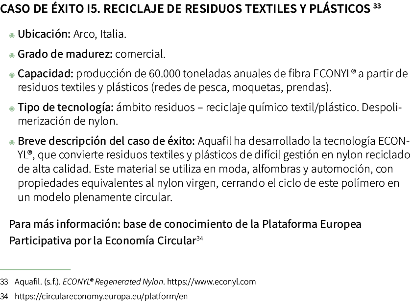 Caso de xito i5. Reciclaje de residuos textiles y pl sticos ◉ Ubicaci n: Arco, Italia. ◉ Grado de madurez: comercial...