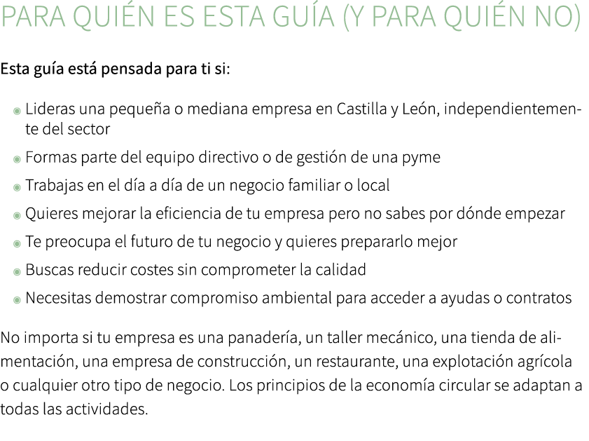 Para qui n es esta gu a (y para qui n no) Esta gu a est pensada para ti si: ◉ Lideras una peque a o mediana empresa ...