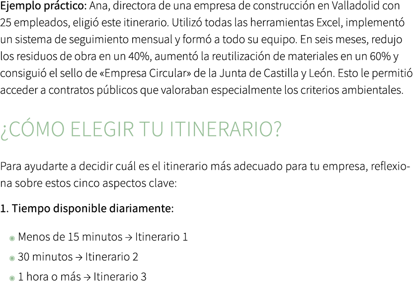 Ejemplo pr ctico: Ana, directora de una empresa de construcci n en Valladolid con 25 empleados, eligi este itinerari...