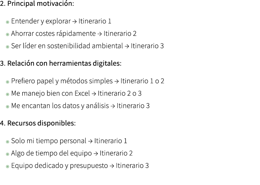 2. Principal motivaci n: ◉ Entender y explorar → Itinerario 1 ◉ Ahorrar costes r pidamente → Itinerario 2 ◉ Ser l der...