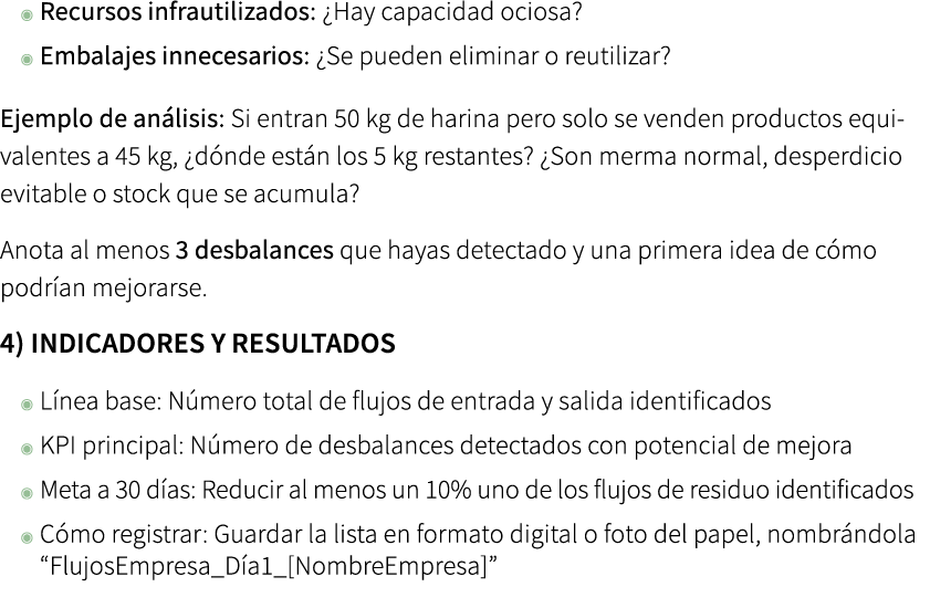 ◉ Recursos infrautilizados: ¿Hay capacidad ociosa? ◉ Embalajes innecesarios: ¿Se pueden eliminar o reutilizar? Ejempl...