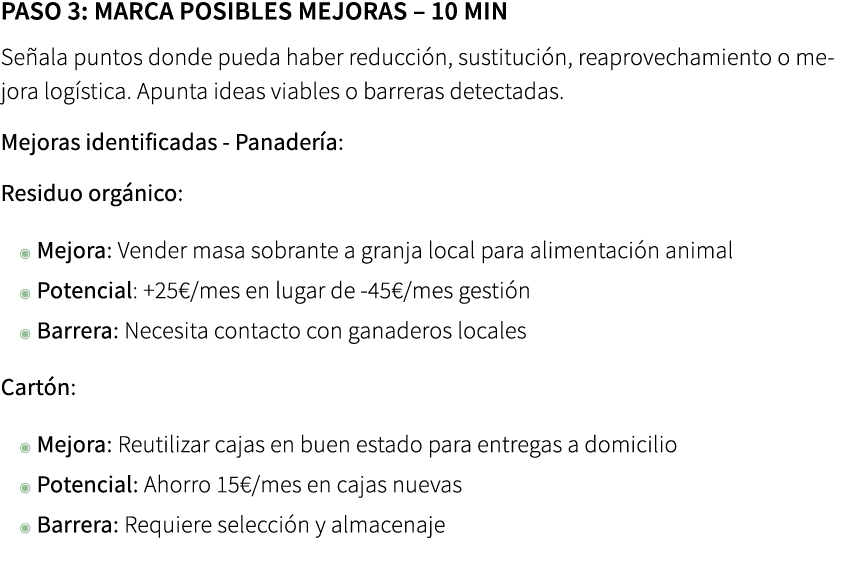 PASO 3: Marca posibles mejoras – 10 min Se ala puntos donde pueda haber reducci n, sustituci n, reaprovechamiento o ...