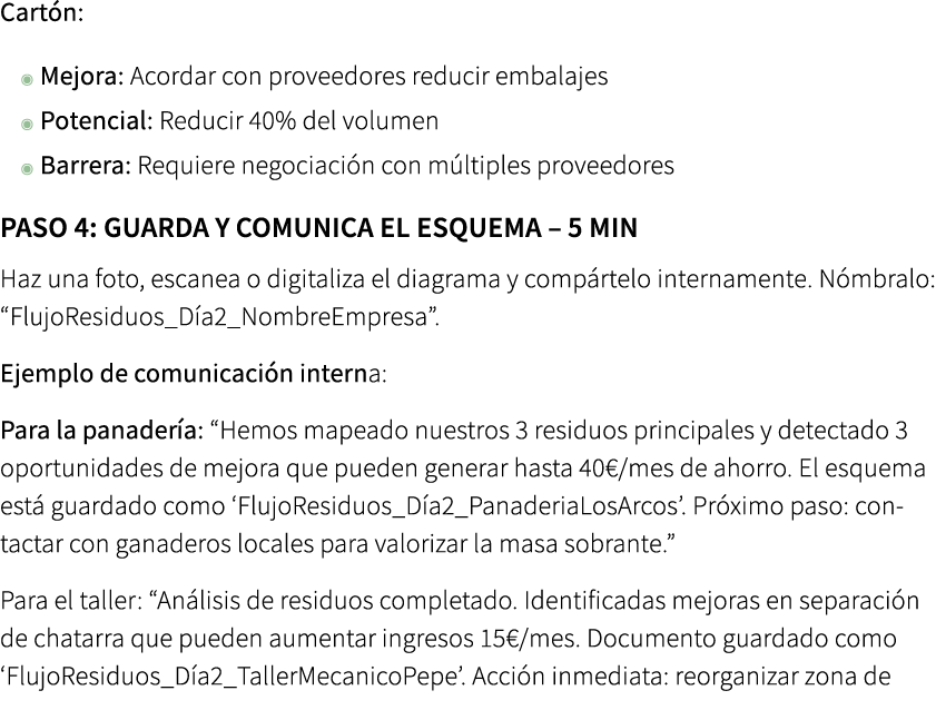 Cart n: ◉ Mejora: Acordar con proveedores reducir embalajes ◉ Potencial: Reducir 40% del volumen ◉ Barrera: Requiere ...