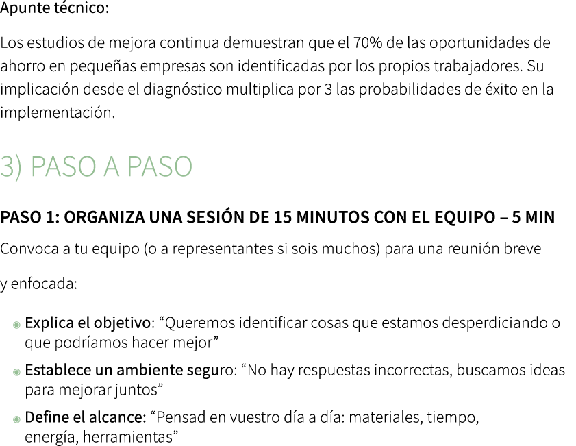 Apunte t cnico: Los estudios de mejora continua demuestran que el 70% de las oportunidades de ahorro en peque as empr...