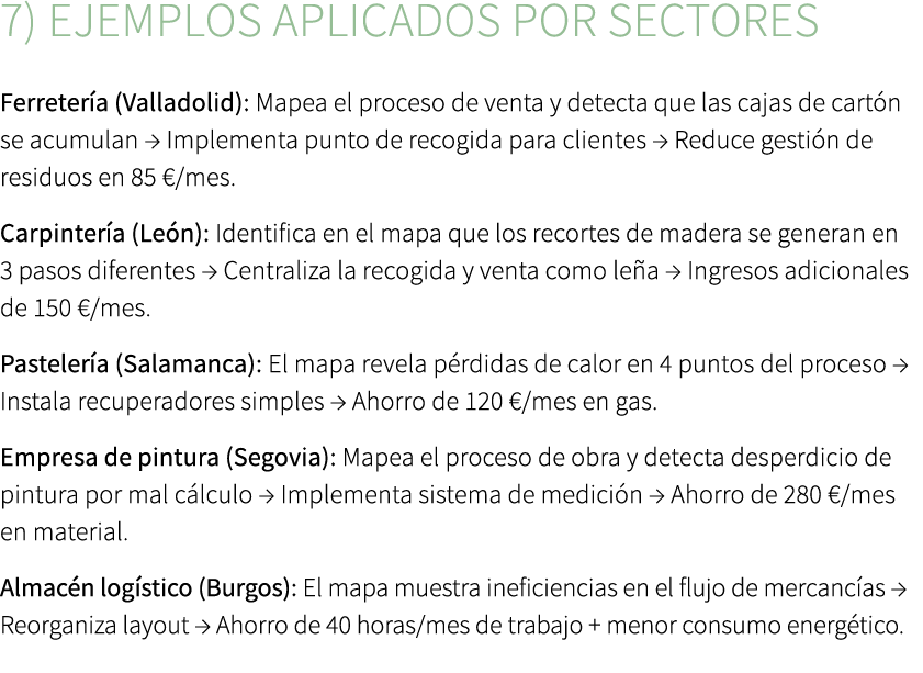 7) Ejemplos aplicados por sectores Ferreter a (Valladolid): Mapea el proceso de venta y detecta que las cajas de cart...