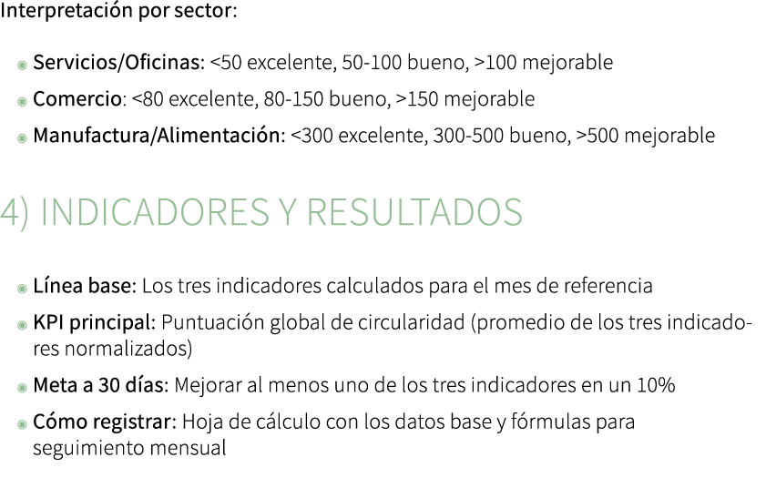 Interpretaci n por sector: ◉ Servicios/Oficinas: 50 excelente, 50 100 bueno,  100 mejorable ◉ Comercio:  80 excelent...