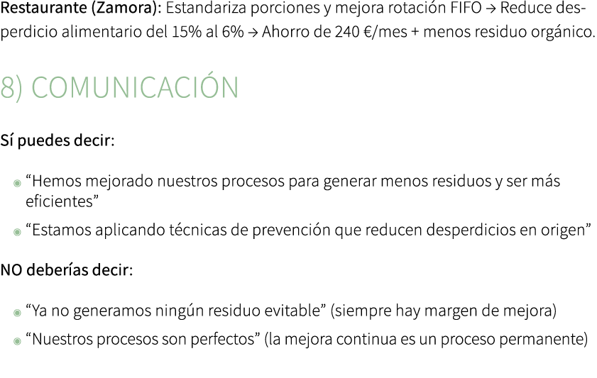 Restaurante (Zamora): Estandariza porciones y mejora rotaci n FIFO → Reduce desperdicio alimentario del 15% al 6% → A...