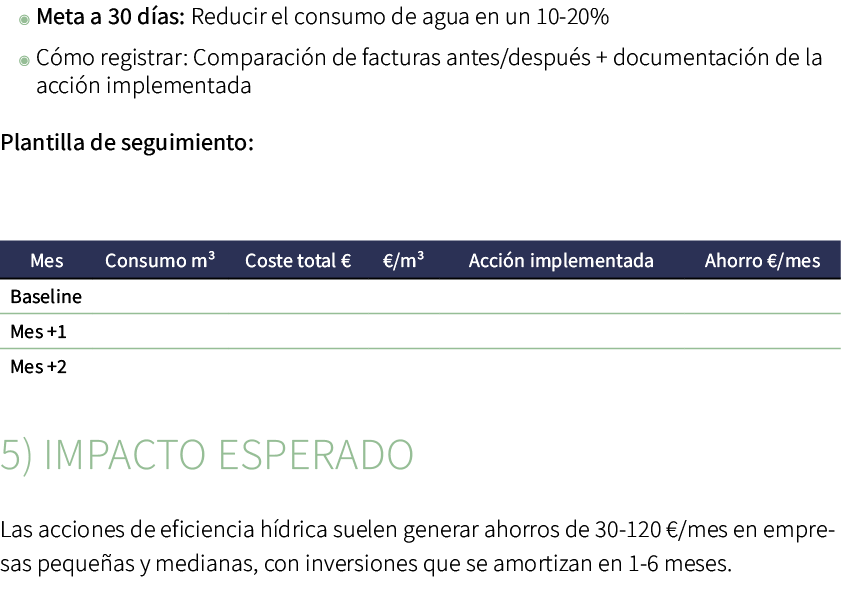 ◉ Meta a 30 d as: Reducir el consumo de agua en un 10 20% ◉ C mo registrar: Comparaci n de facturas antes/despu s + d...