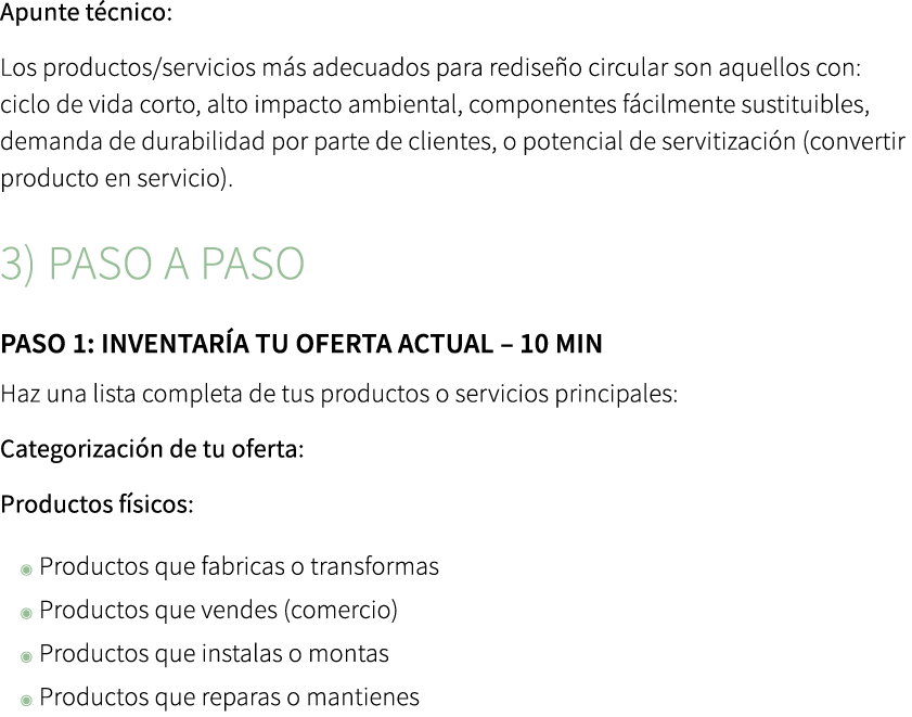 Apunte t cnico: Los productos/servicios m s adecuados para redise o circular son aquellos con: ciclo de vida corto, a...