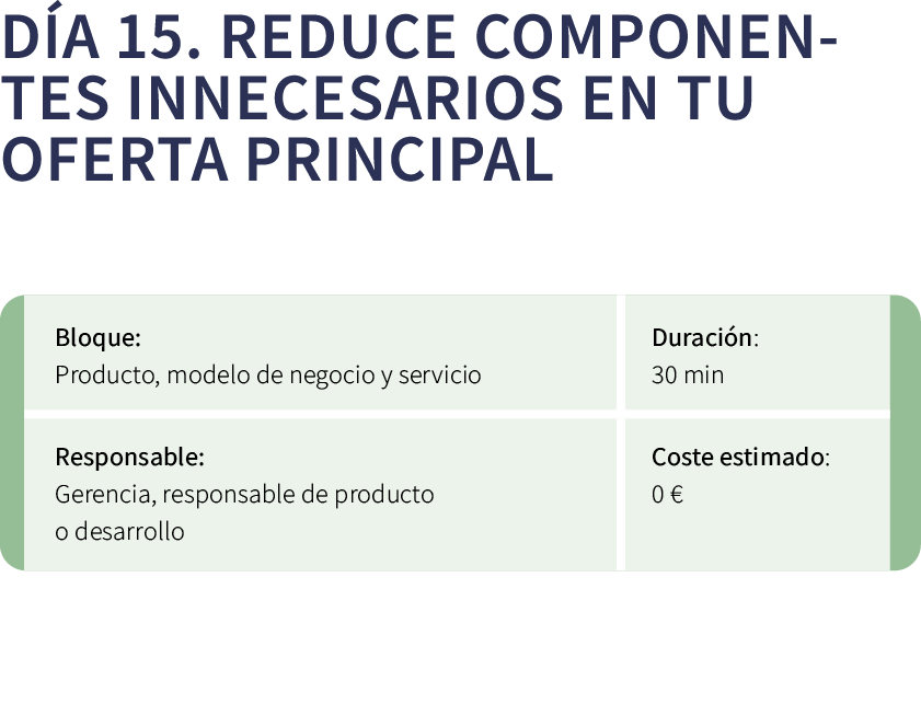 D a 15. Reduce componentes innecesarios en tu oferta principal ￼ 