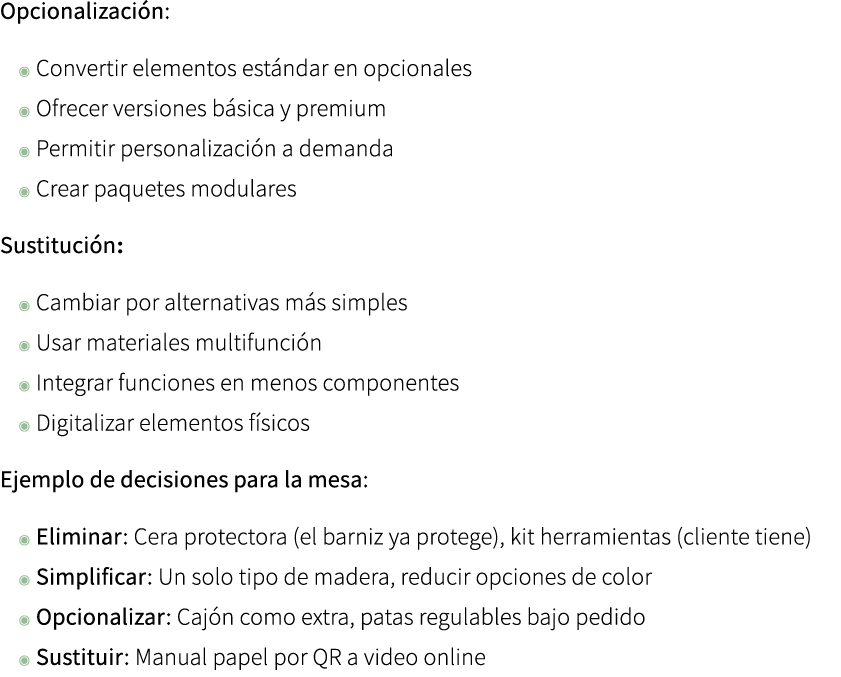 Opcionalizaci n: ◉ Convertir elementos est ndar en opcionales ◉ Ofrecer versiones b sica y premium ◉ Permitir persona...