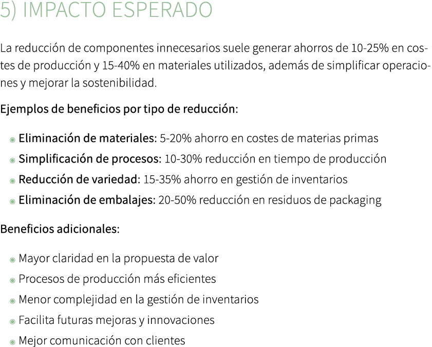 5) Impacto esperado La reducci n de componentes innecesarios suele generar ahorros de 10 25% en costes de producci n ...