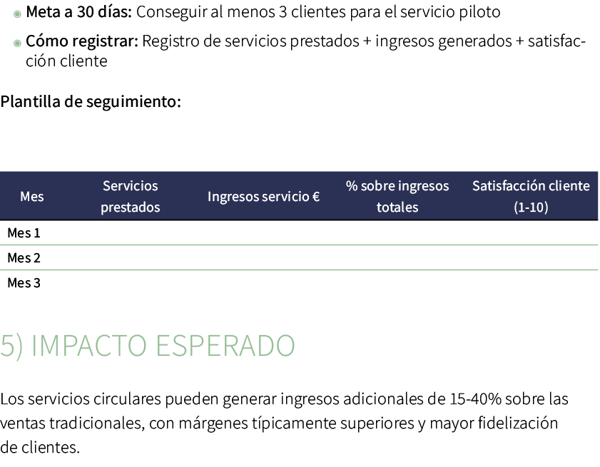 ◉ Meta a 30 d as: Conseguir al menos 3 clientes para el servicio piloto ◉ C mo registrar: Registro de servicios prest...