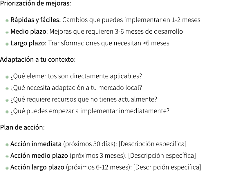 Priorizaci n de mejoras: ◉ R pidas y f ciles: Cambios que puedes implementar en 1 2 meses ◉ Medio plazo: Mejoras que ...