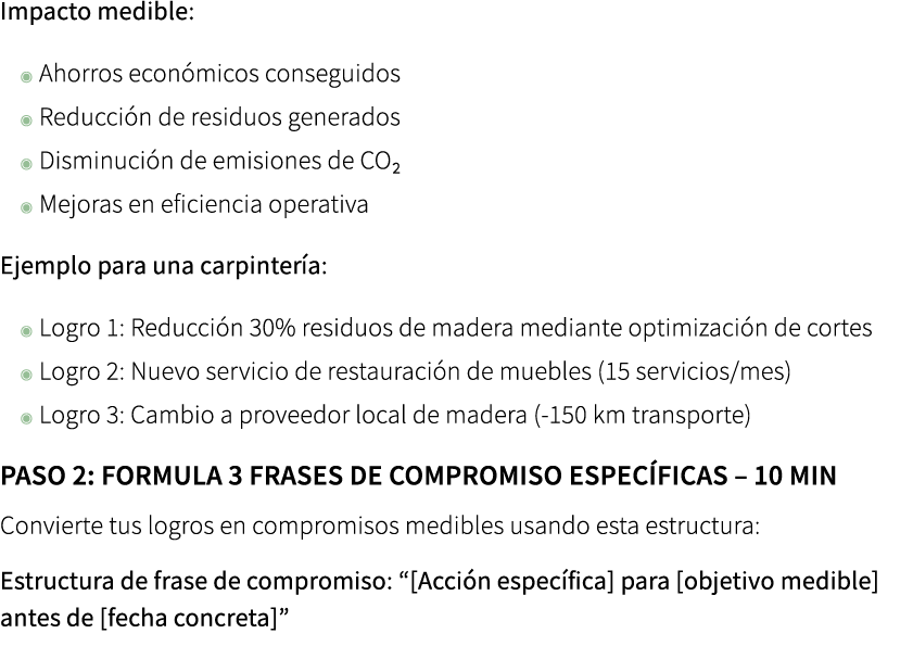 Impacto medible: ◉ Ahorros econ micos conseguidos ◉ Reducci n de residuos generados ◉ Disminuci n de emisiones de CO₂...