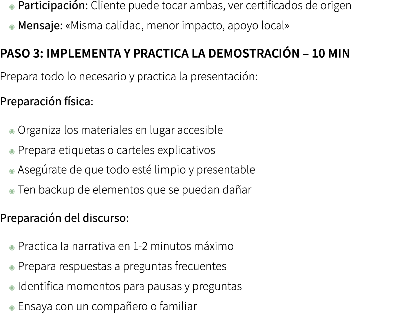 ◉ Participaci n: Cliente puede tocar ambas, ver certificados de origen ◉ Mensaje: «Misma calidad, menor impacto, apoy...