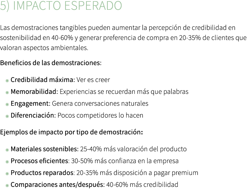 5) Impacto esperado Las demostraciones tangibles pueden aumentar la percepci n de credibilidad en sostenibilidad en 4...
