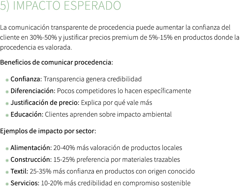 5) Impacto esperado La comunicaci n transparente de procedencia puede aumentar la confianza del cliente en 30% 50% y ...