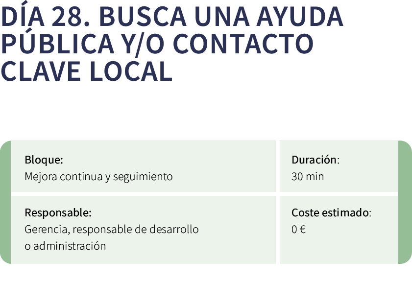 D a 28. Busca una ayuda p blica y/o contacto clave local ￼ 