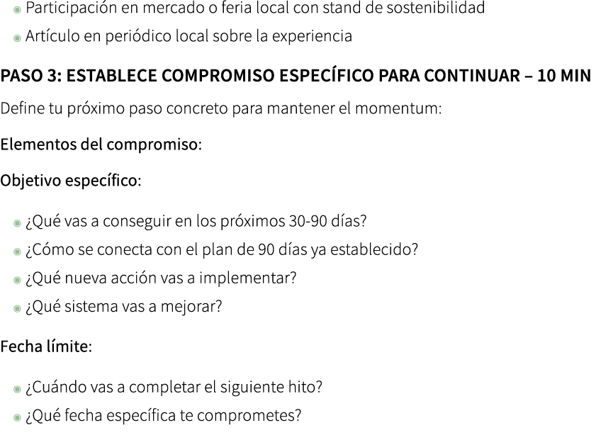 ◉ Participaci n en mercado o feria local con stand de sostenibilidad ◉ Art culo en peri dico local sobre la experienc...