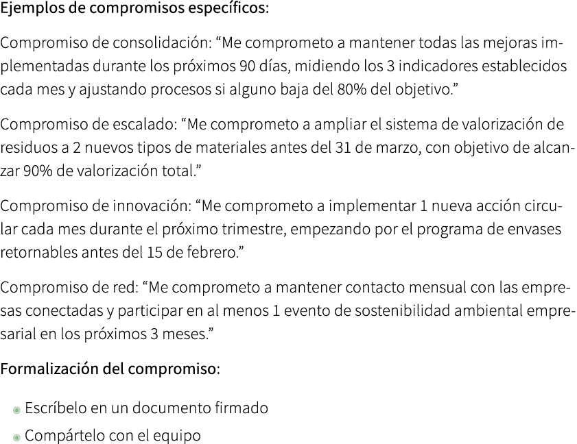 Ejemplos de compromisos espec ficos: Compromiso de consolidaci n: “Me comprometo a mantener todas las mejoras impleme...