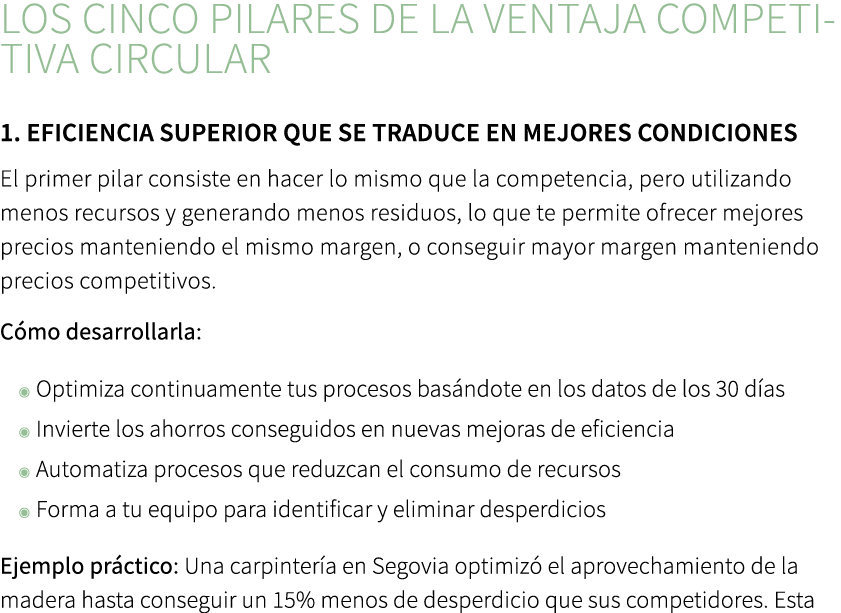 Los cinco pilares de la ventaja competitiva circular ﻿1. Eficiencia superior que se traduce en mejores condiciones El...