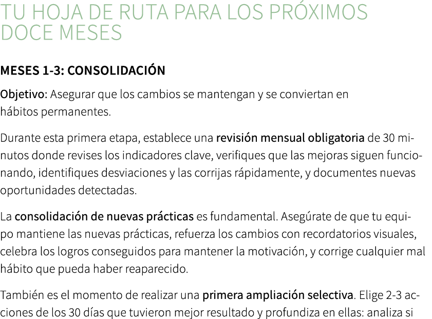 Tu hoja de ruta para los pr ximos doce meses ﻿Meses 1 3: Consolidaci n Objetivo: Asegurar que los cambios se mantenga...